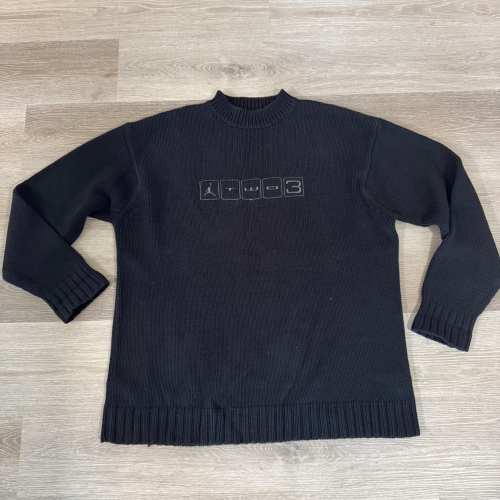 Vintage Jordan Brand Sweater Mens XXL‎ Black Two-3 Jumpman Crewneck Ribbed Knit
